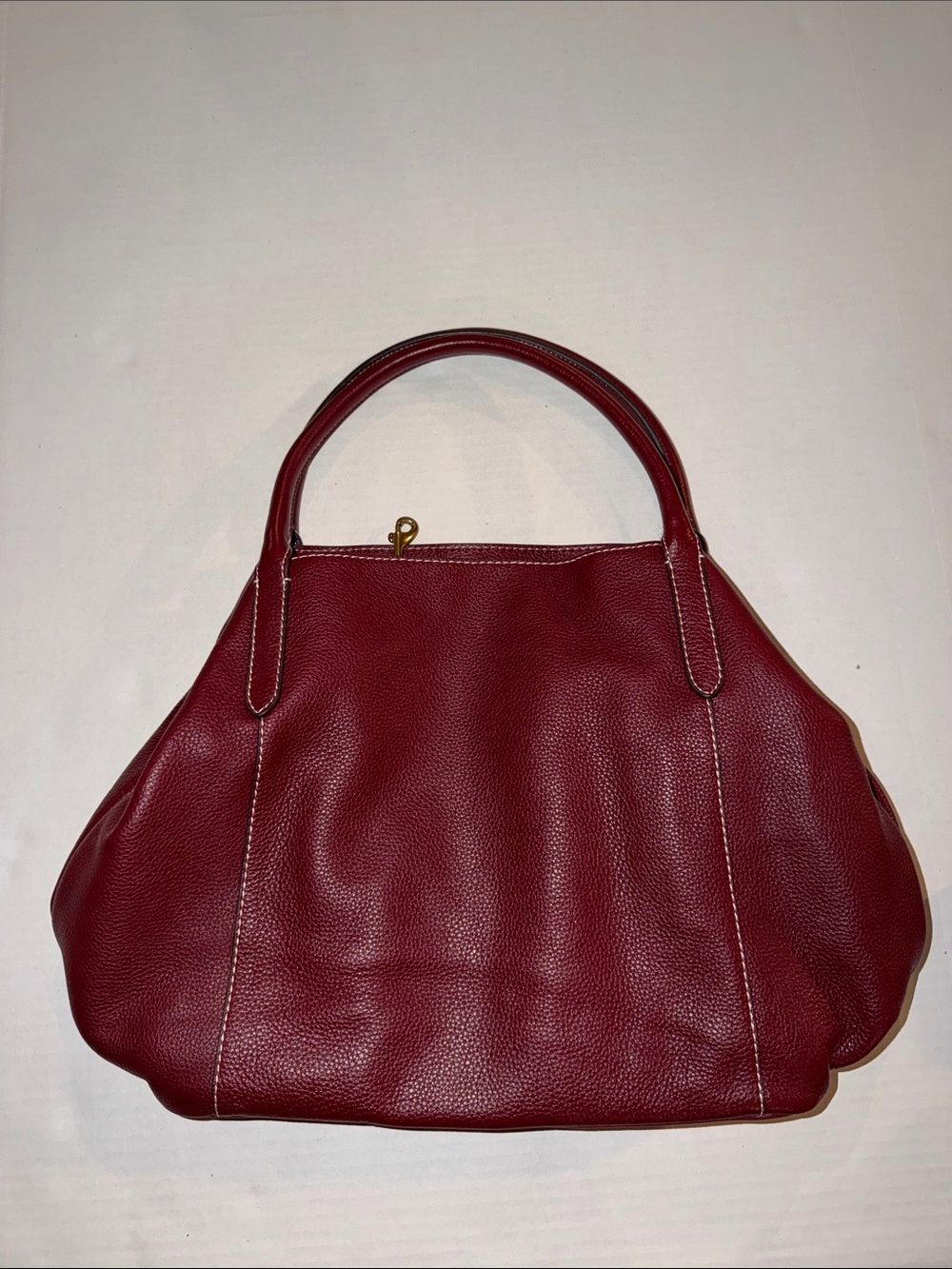 G.I.L.I. Burgundy Pebbled Leather Tote with Top Handles and two crossbody straps